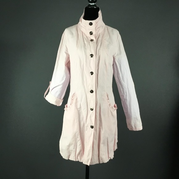 Tribal Jackets & Blazers - Tribal Jacket Womens 6 Pink Snap Front Roll Tab Sleeves Ruffle Pockets